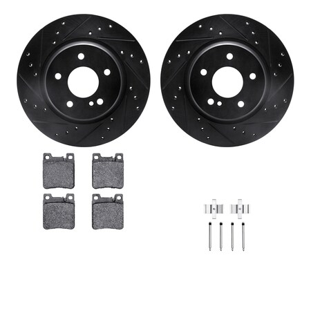 Dynamic Friction Company Rear Brake Rotors-Drilled and Slotted-Black with 5000 Advanced Brake Pads includes Hardware 8512-63046